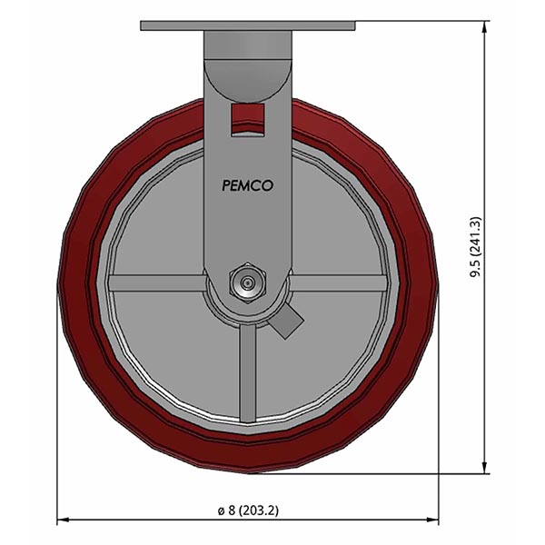 Side view drawing of caster with dimensions